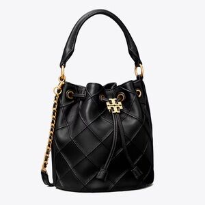 TORY BURCH SMALL FLEMING SOFT BUCKET BAG IN BLACK